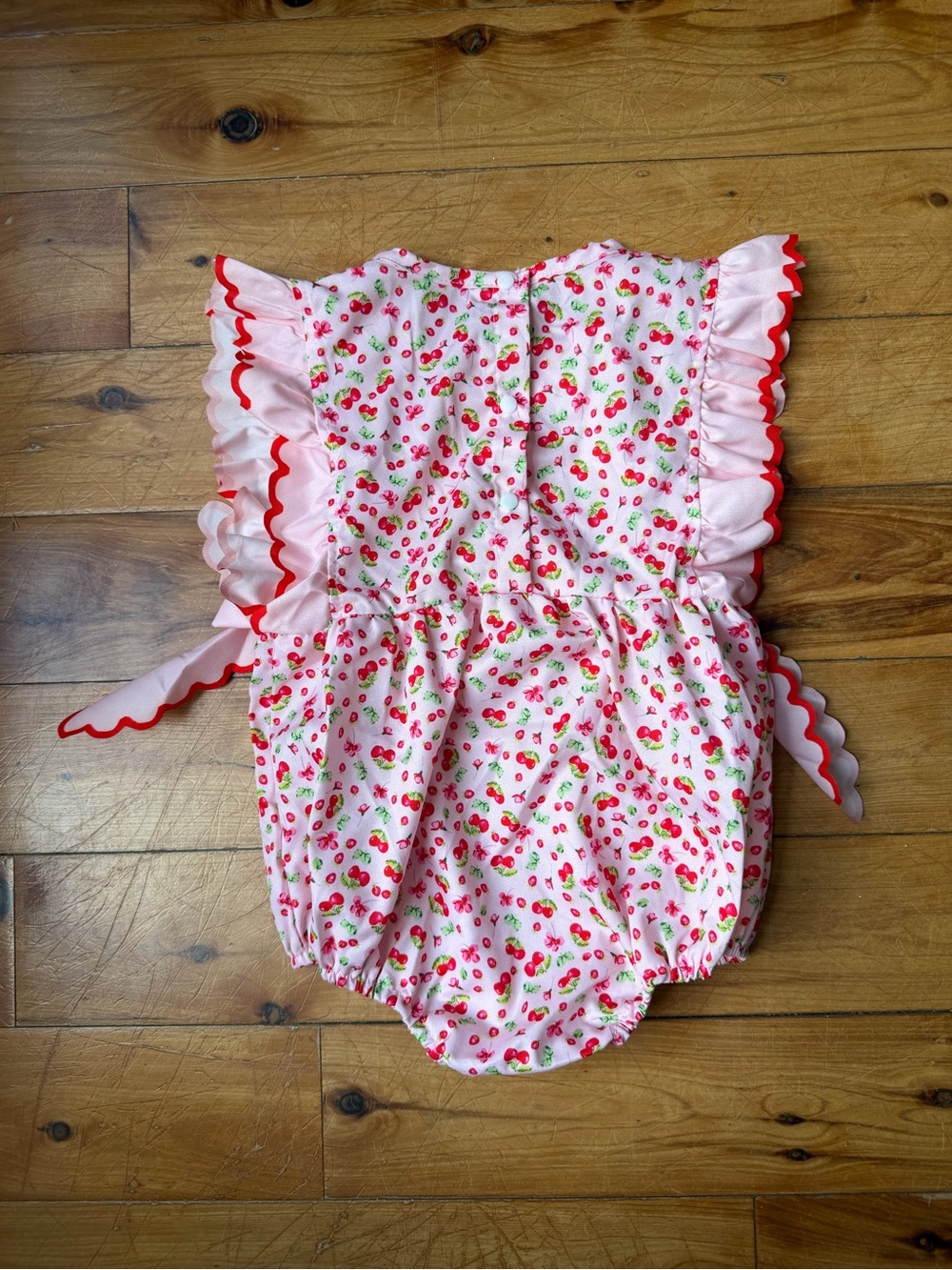 Pink Cherry Print Ruffle Baby One-Piece - Picture 2 of 3